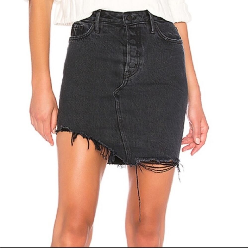GRLFRND Rhoda Asymmetrical Distressed Denim Skirt Sz 25 black